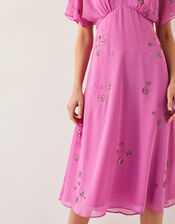 Candice Embellished Flutter Sleeve Midi Dress, Pink (PINK), large