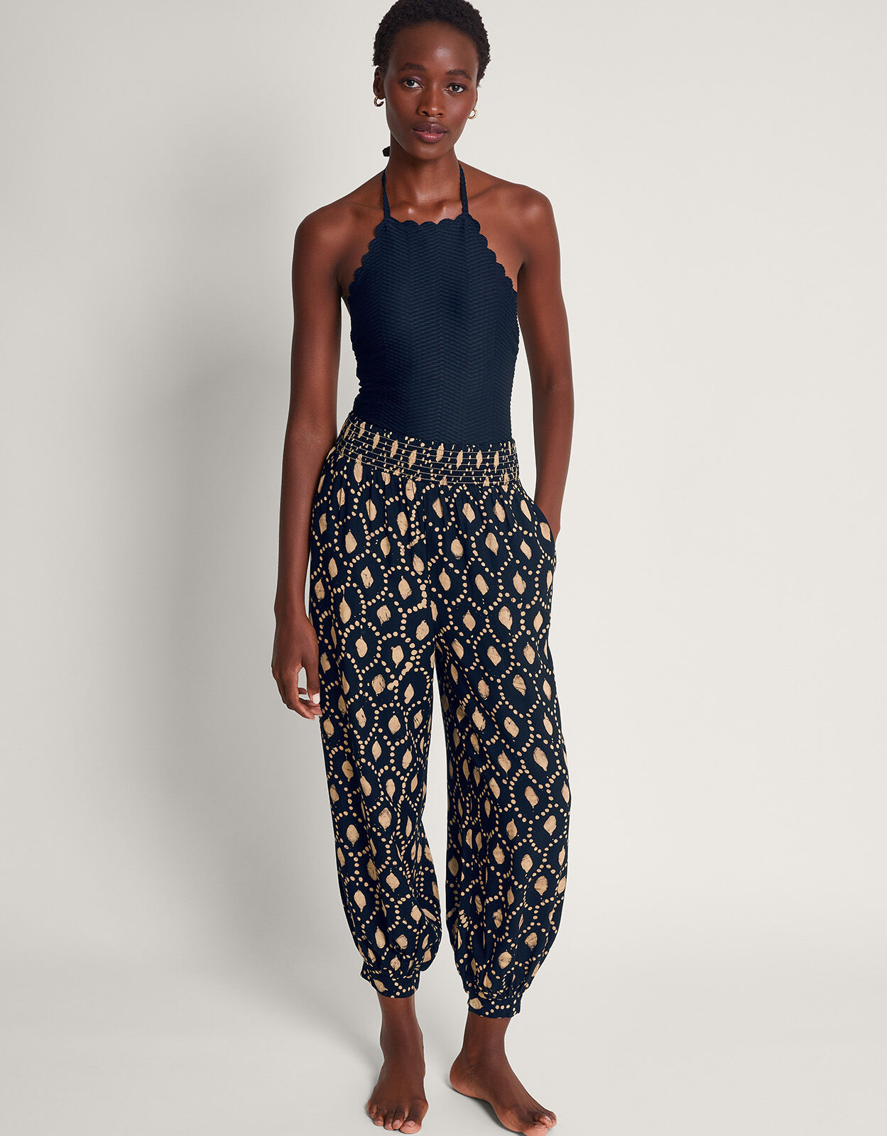 Rhea Batik Dye Trousers Black Beachwear Swimwear Monsoon UK