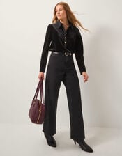 Clay Collar Velvet Blouse, Black (BLACK), large