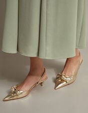 Bronte Metallic Bow Slingback Kitten Heels, Gold (GOLD), large