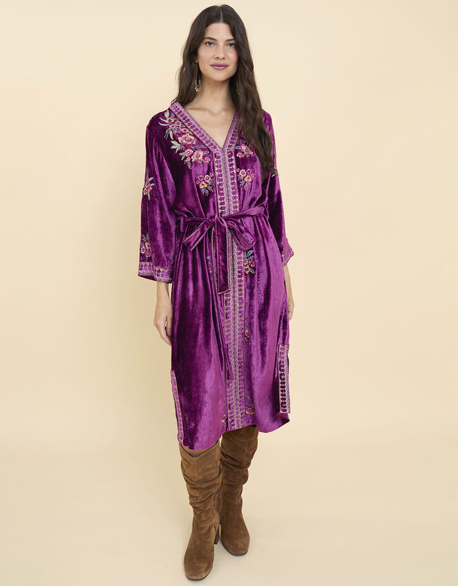 East Kora Embroidered Velvet Dress, Purple (PURPLE), large