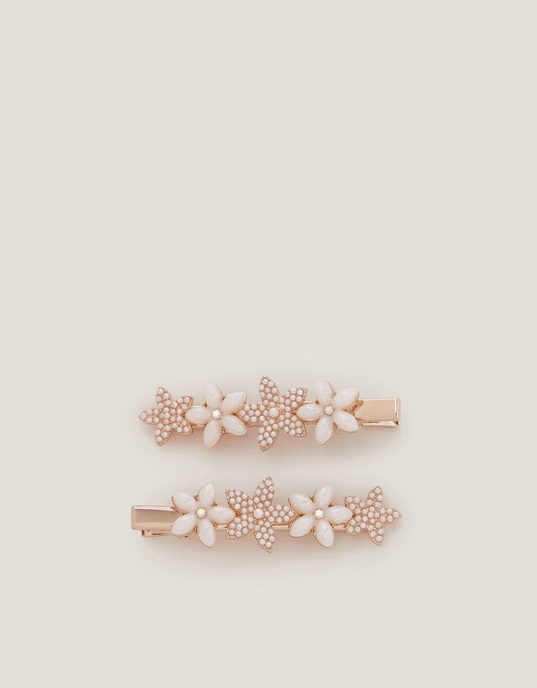 2-Pack Pearly Flower Hair Clips, , large