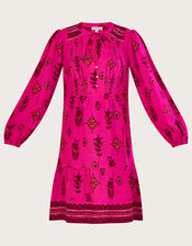 Keyhole Neckline Print Short Dress, Pink (PINK), large