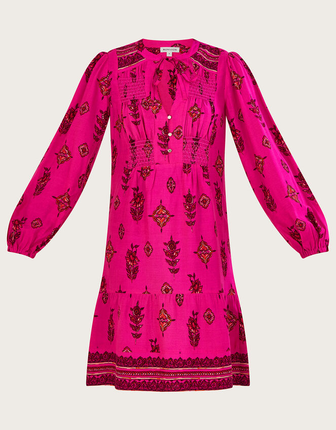 Keyhole Neckline Print Short Dress, Pink (PINK), large