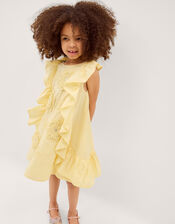 Appliqu&eacute; Flower Ruffle Dress, Yellow (YELLOW), large