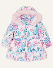 Baby Floral Padded Puffball Coat, Pink (PALE PINK), large