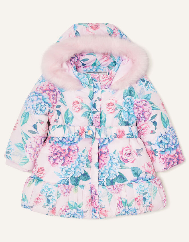 Baby Floral Padded Puffball Coat, Pink (PALE PINK), large
