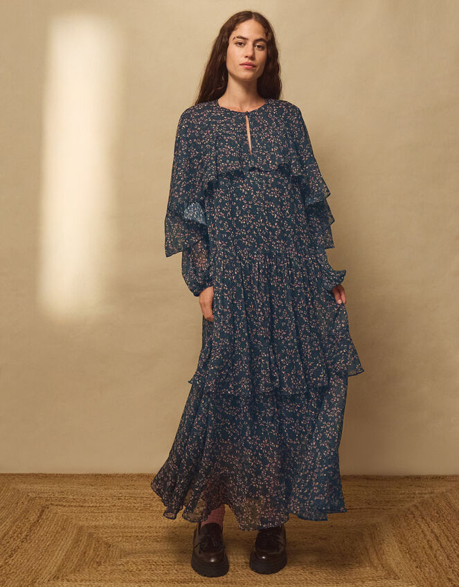 East Ellis Floral Print Cape Maxi Dress, Blue (BLUE), large