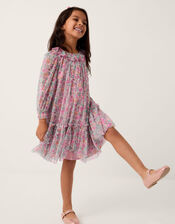 Scallop Collar Floral Print Dress, Pink (PINK), large