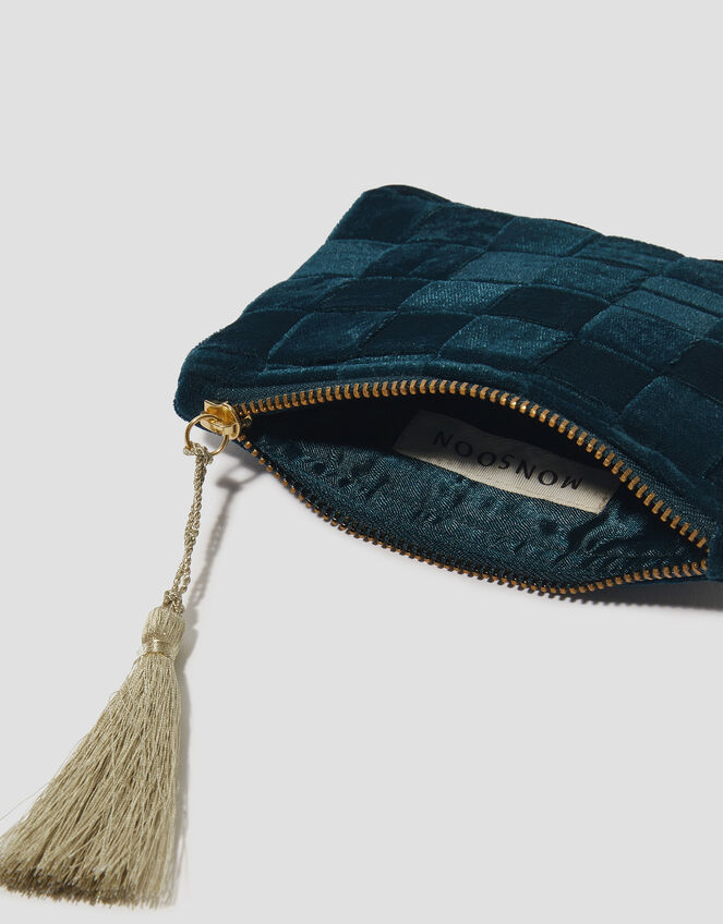 Woven Velvet Coin Purse, Teal (TEAL), large