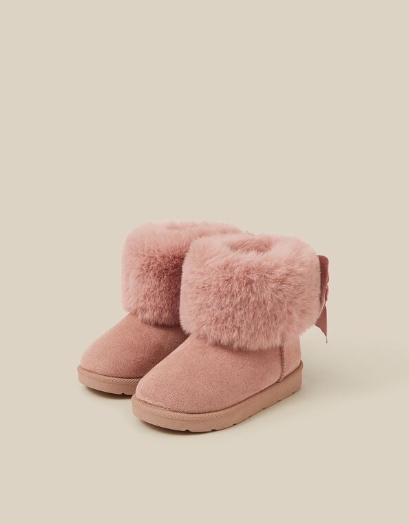 Toddler Fluffy Bow Ankle Boots, Pink (PINK), large