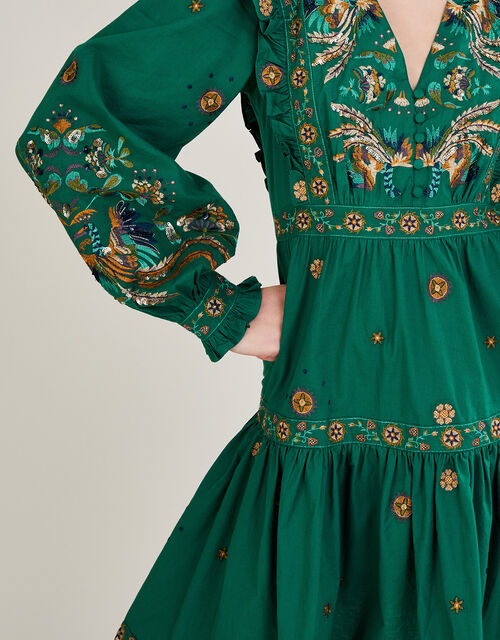 Gianna Embroidered Poplin Short Dress, Green (GREEN), large