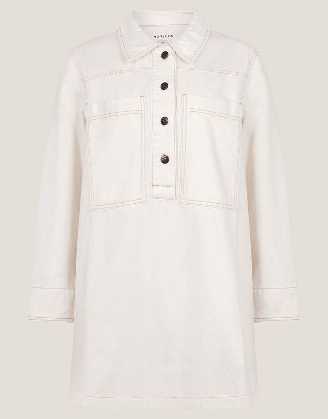 Nara Denim Tunic Shirt Dress, Ecru (ECRU), large