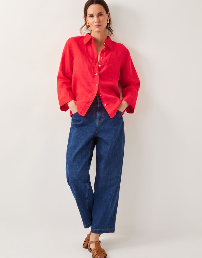 Thea Linen Shirt , Orange (CORAL), large