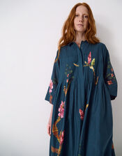 East Aphira Floral Pleated Shirt Dress, Teal (TEAL), large