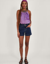 Two-Button Denim Shorts with Sustainable Cotton, Blue (DENIM BLUE), large