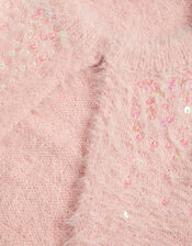 Sequin Fluffy Knit Cardigan, Pink (PINK), large