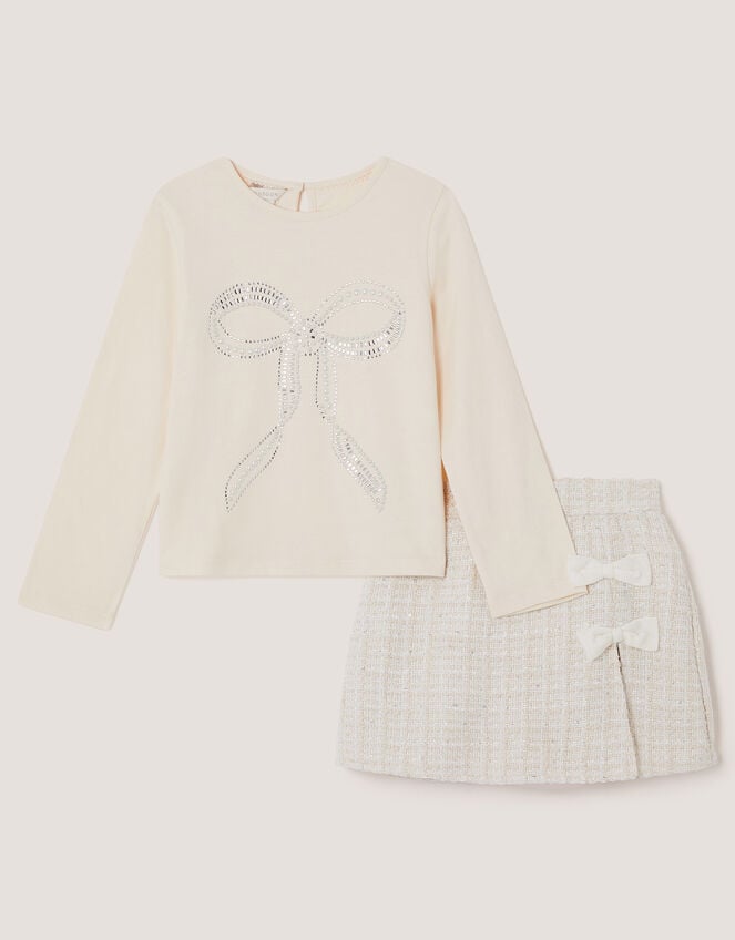 Embellished Bow Top & Tweed Skort Set, Ivory (IVORY), large