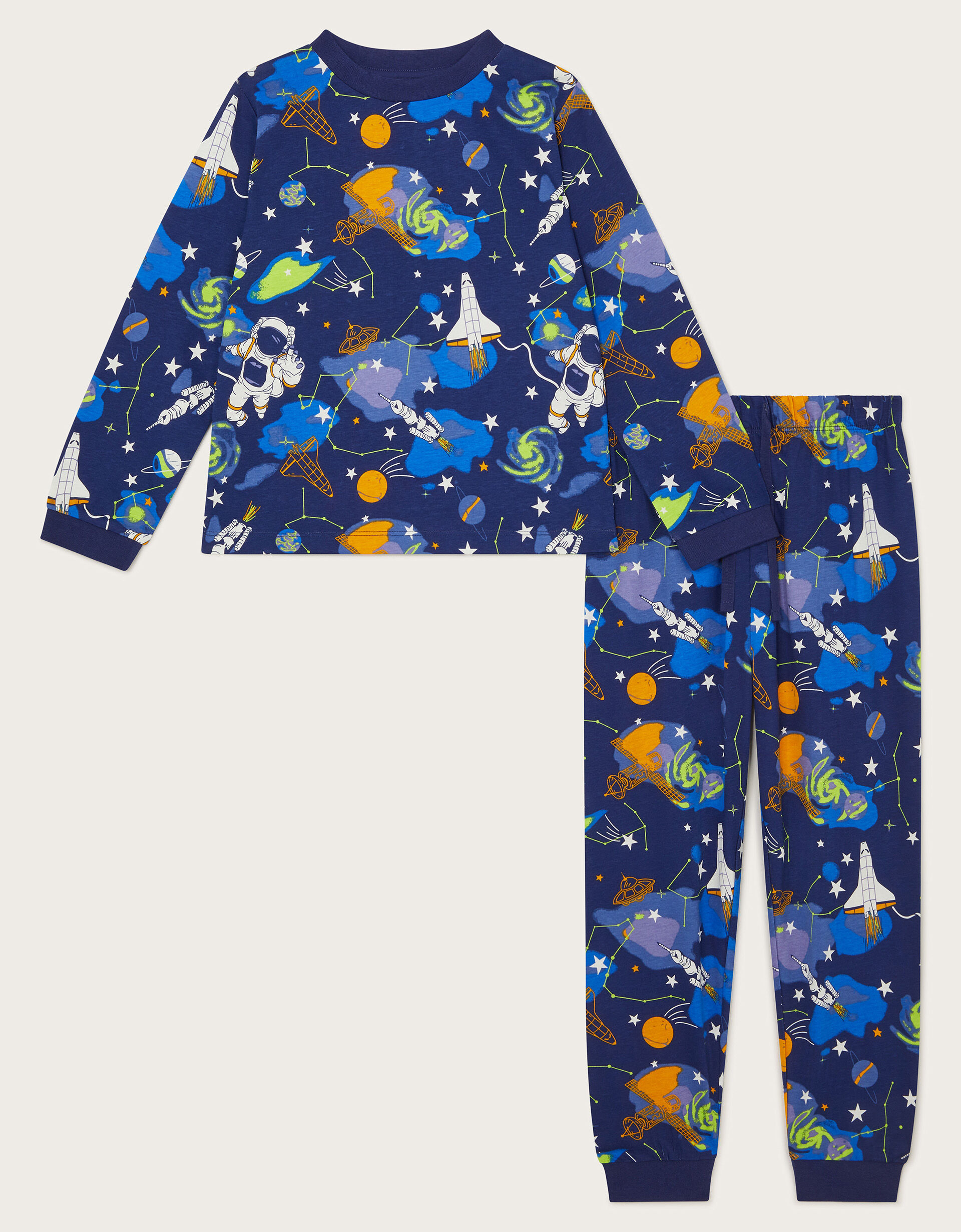 Glow In The Dark Space Print Long Pyjamas Set Blue