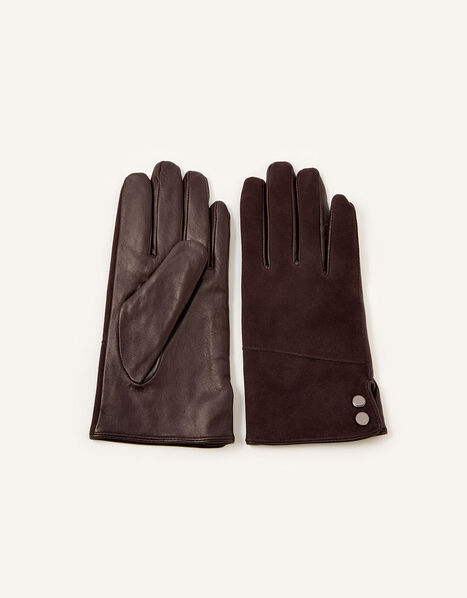 Leather and Suede Gloves Brown, Brown (CHOCOLATE), large