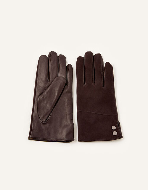 Leather and Suede Gloves, Brown (CHOCOLATE), large