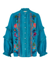 East Embroidered Ruffle Sleeve Blouse, Green (GREEN), large