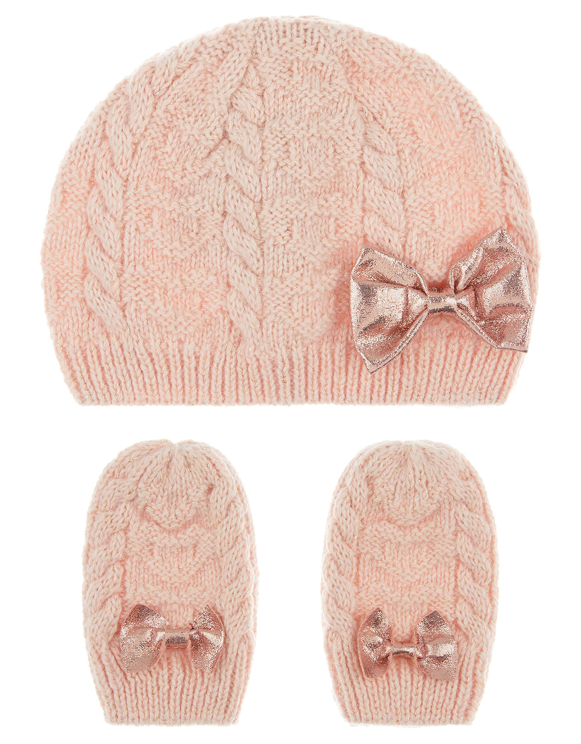 Baby Poppy Beanie and Mittens Set, Pink (PINK), large