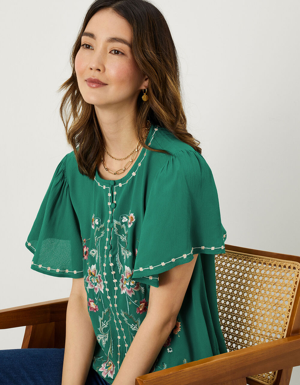 Women Women's Clothing | Toby Embroidered Top in Sustainable Viscose Green - SV17406