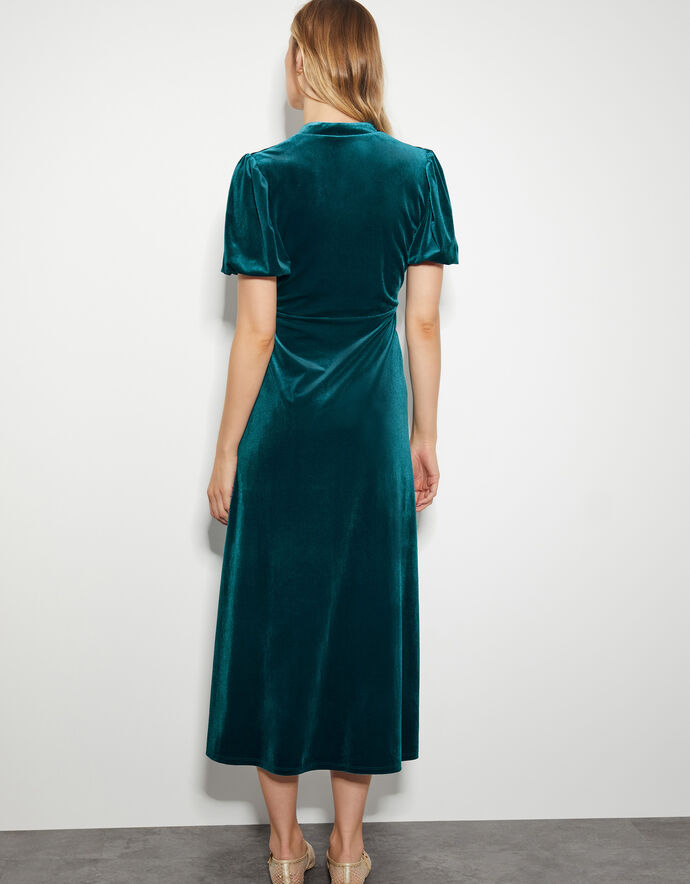 Seraphine Dragonfly Embroidered Velour Smocked Bodice Midi Dress