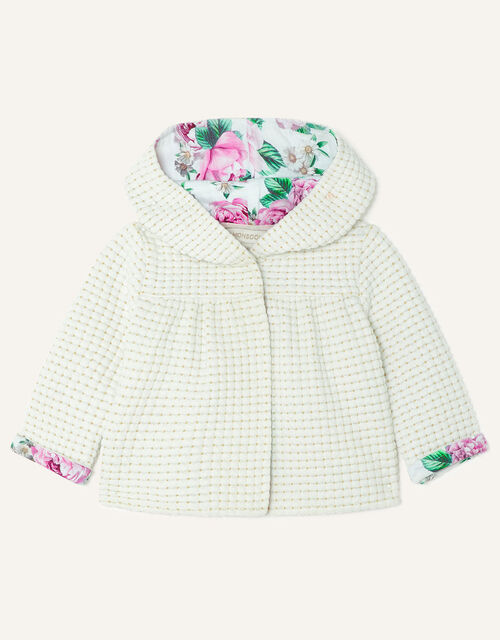Newborn Quilted Hooded Jacket, Ivory (IVORY), large