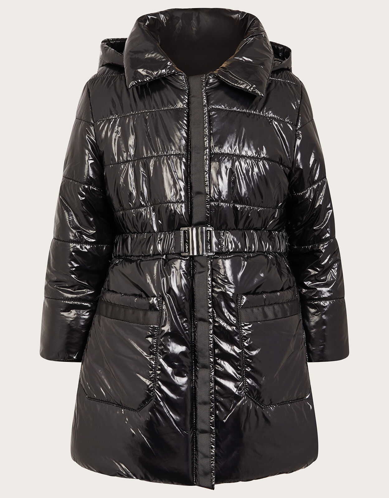 Girls black high shine padded coat hotsell