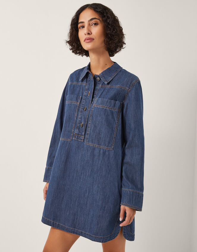 Nara Denim Tunic Shirt Dress, Blue (MID AUTHENTIC BLUE), large