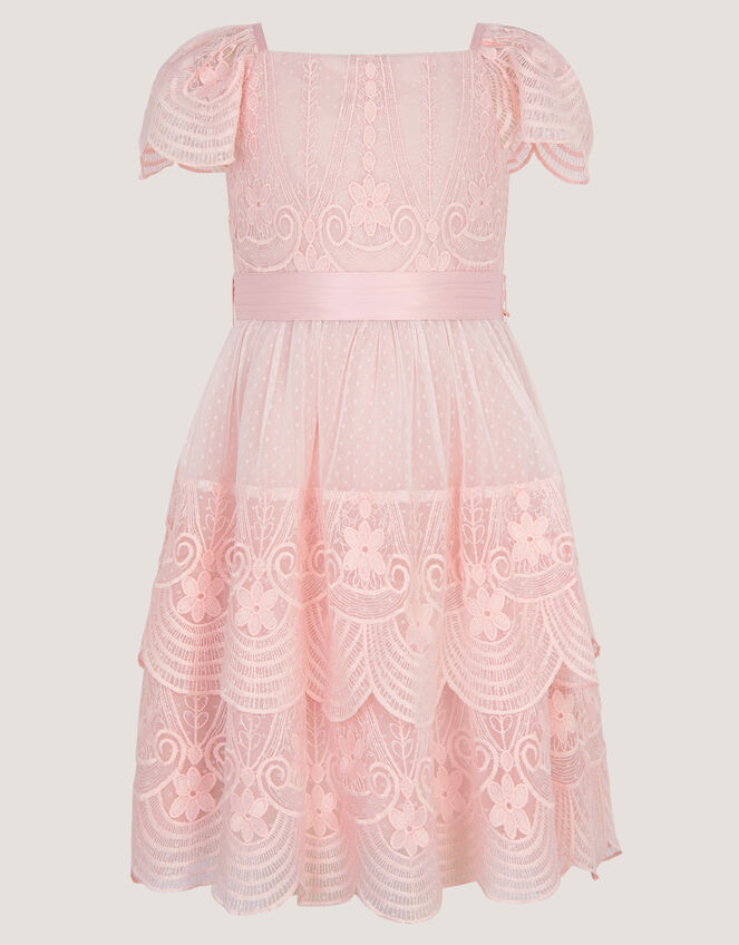 Isabel Lace Scallop Tiered Party Dress, Pink (DUSKY PINK), large