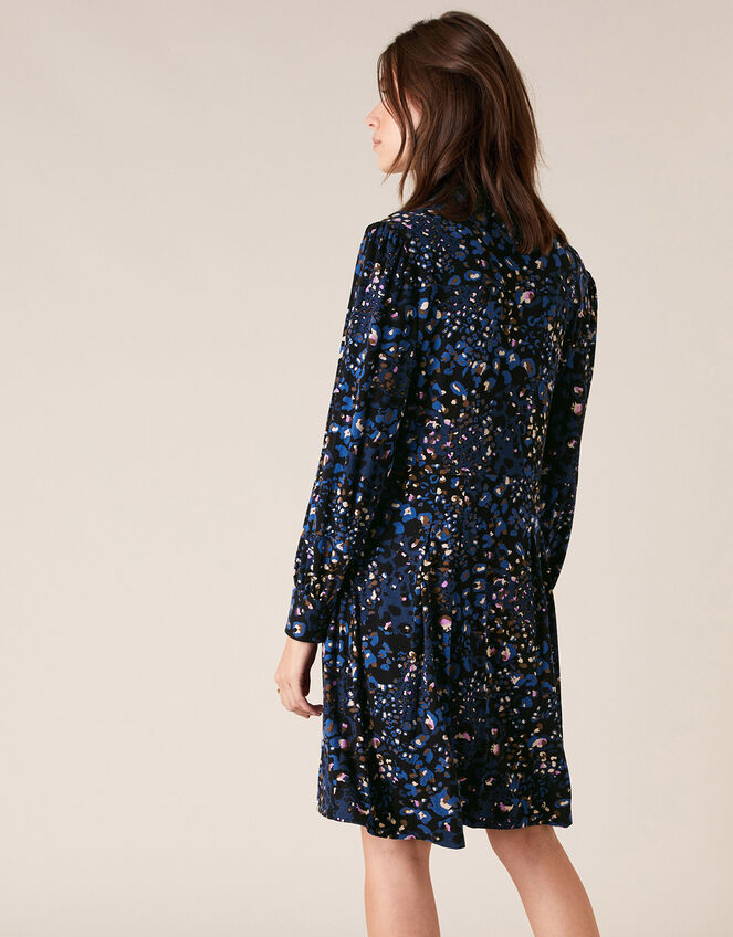 Leopard Print Jersey Shirt Dress, Blue (NAVY), large
