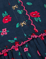 Floral Print Corduroy Dress, Blue (NAVY), large