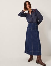 Felicity Embroidered Cotton Shirt, Blue (NAVY), large