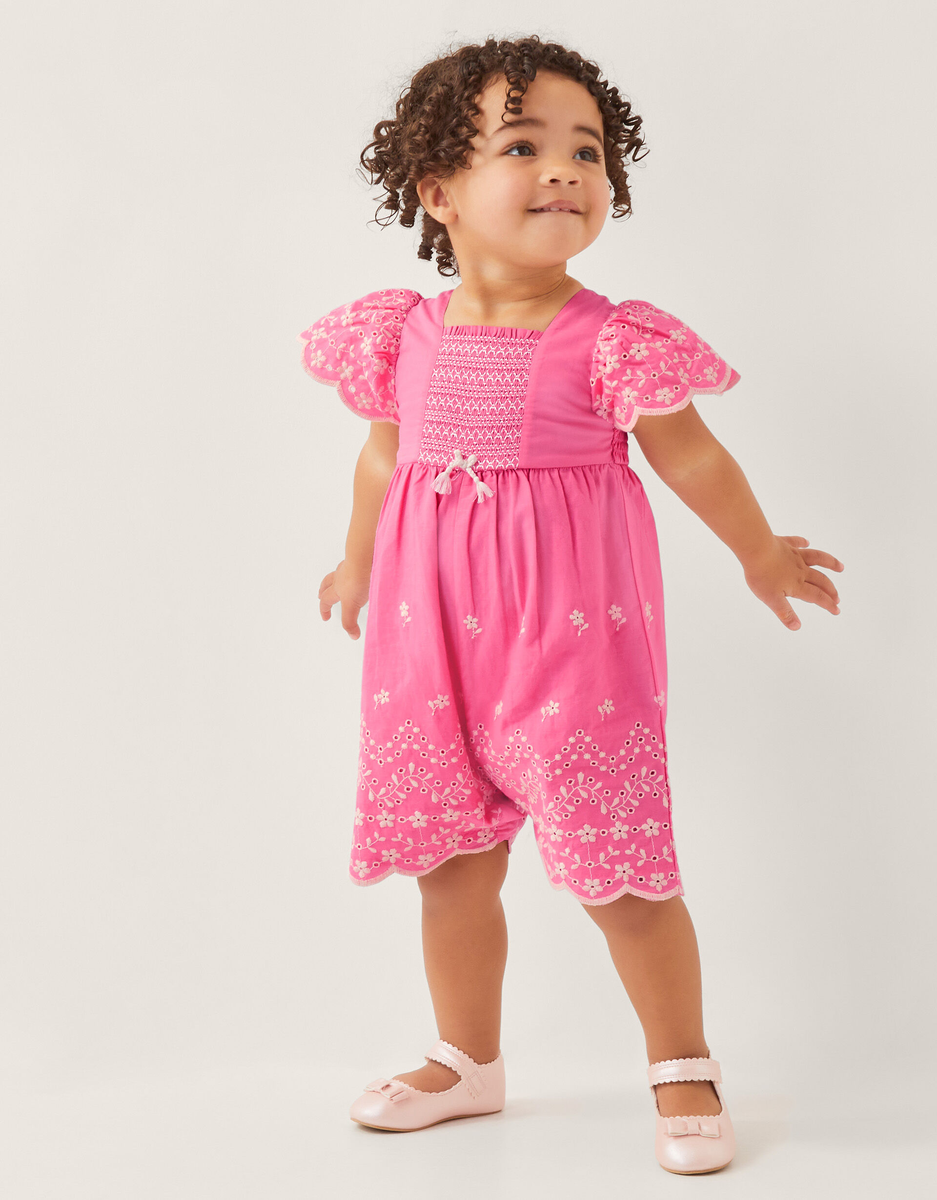 Baby Broderie Romper  Pink
