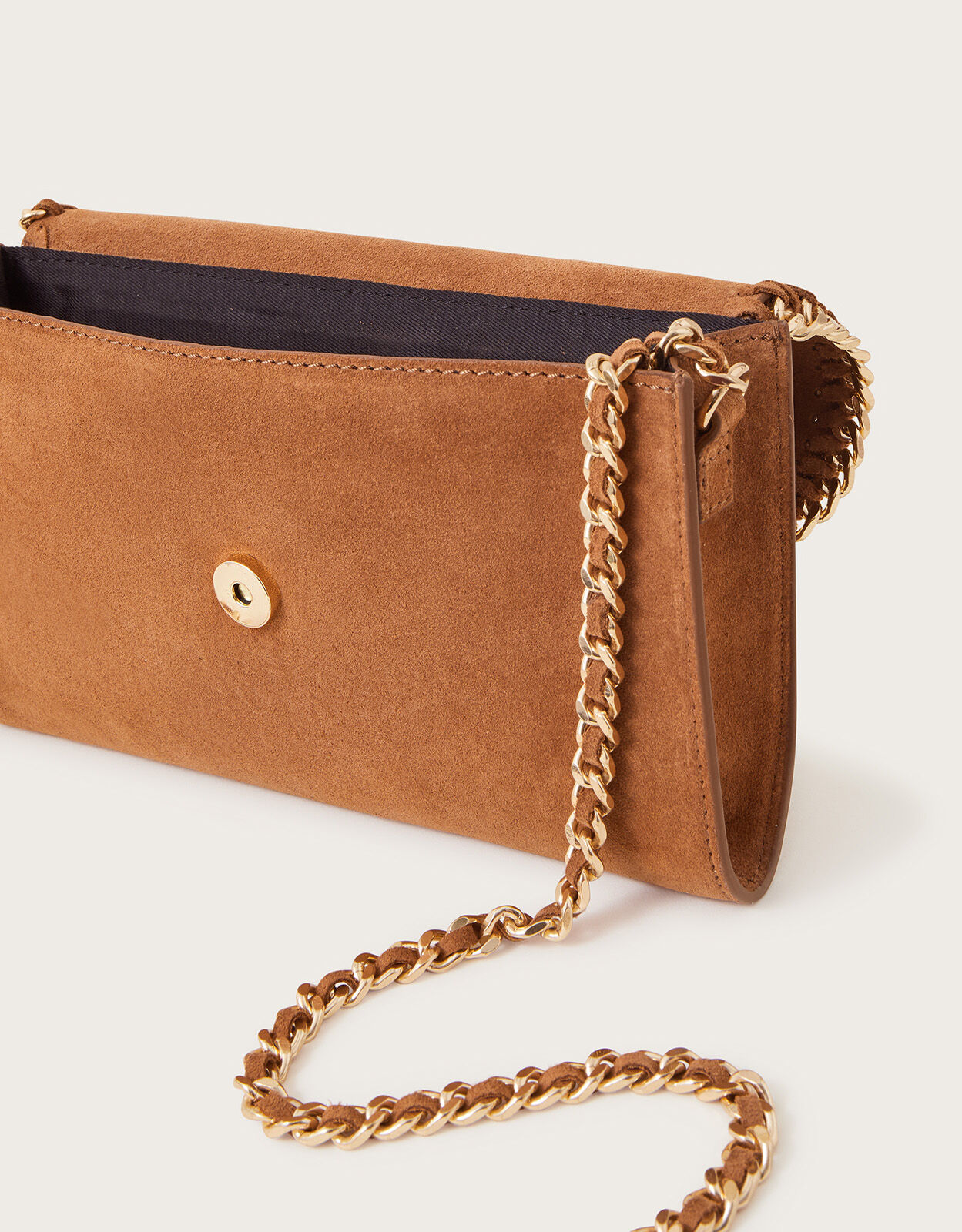 Suede Chain Cross Body Bag Tan