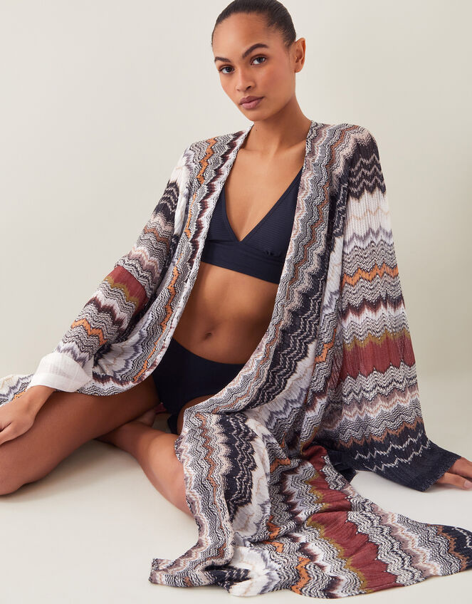 Ava Zigzag Stripe Beach Cover-Up, Natural (NEUTRAL), large