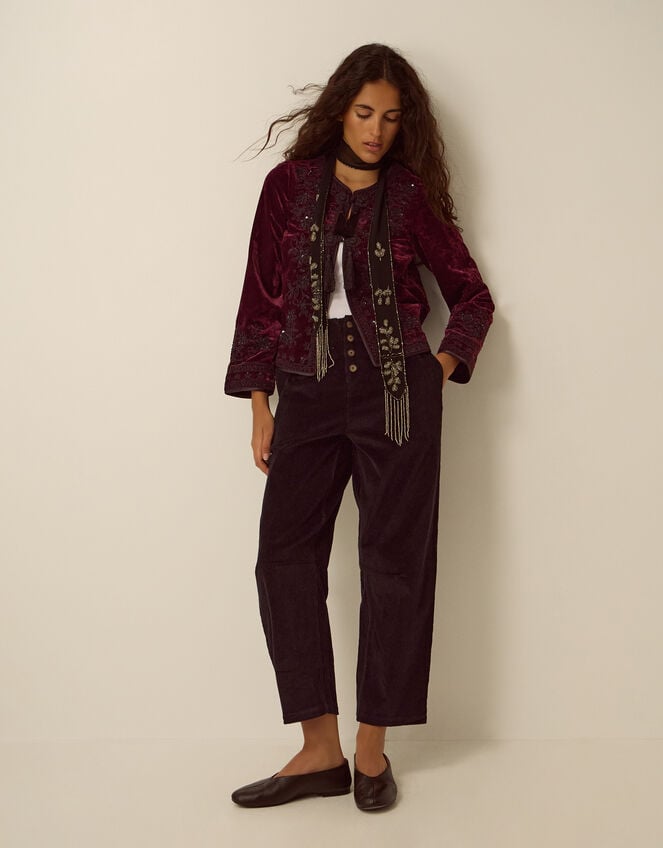 Ella High Waisted Corduroy Barrel Trousers, Black (BLACK), large