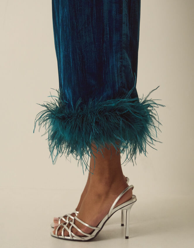 Quinn Feather Straight Leg Velvet Trousers, Teal (TEAL), large