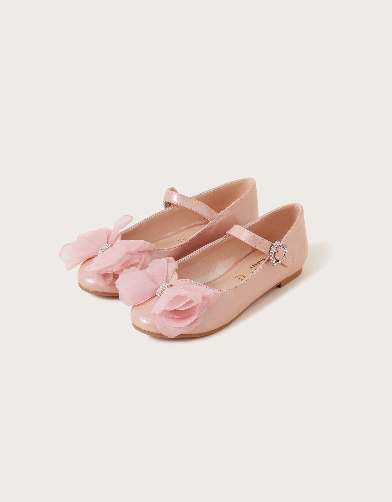 Kali Diamante Bow Ballerina Flats Pink Girls Flat Shoes