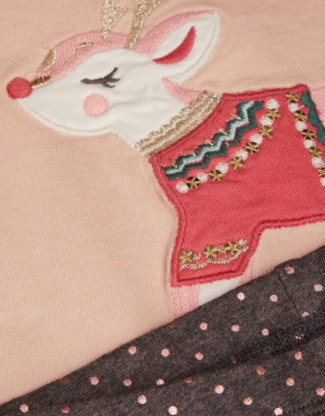 Baby Reindeer Frill Jumper and Leggings Set, Pink (PINK), large