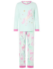 Unicorn Jersey PJ Set in Organic Cotton, Blue (AQUA), large
