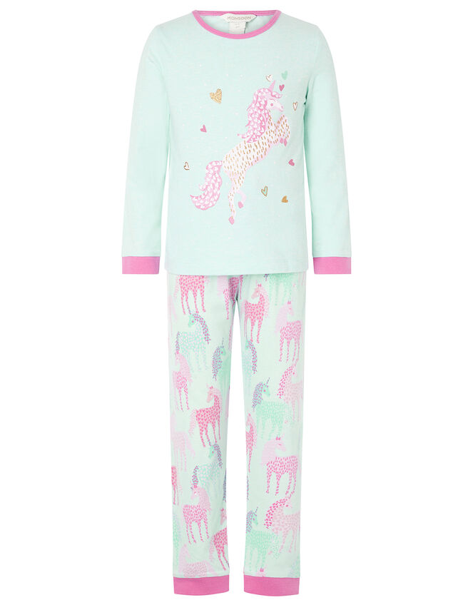 Unicorn Jersey PJ Set in Organic Cotton, Blue (AQUA), large