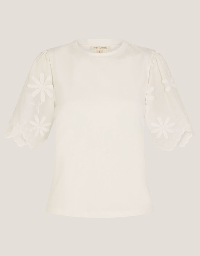 Mel Appliqu&eacute; Sleeve Jersey T-Shirt, Ivory (IVORY), large