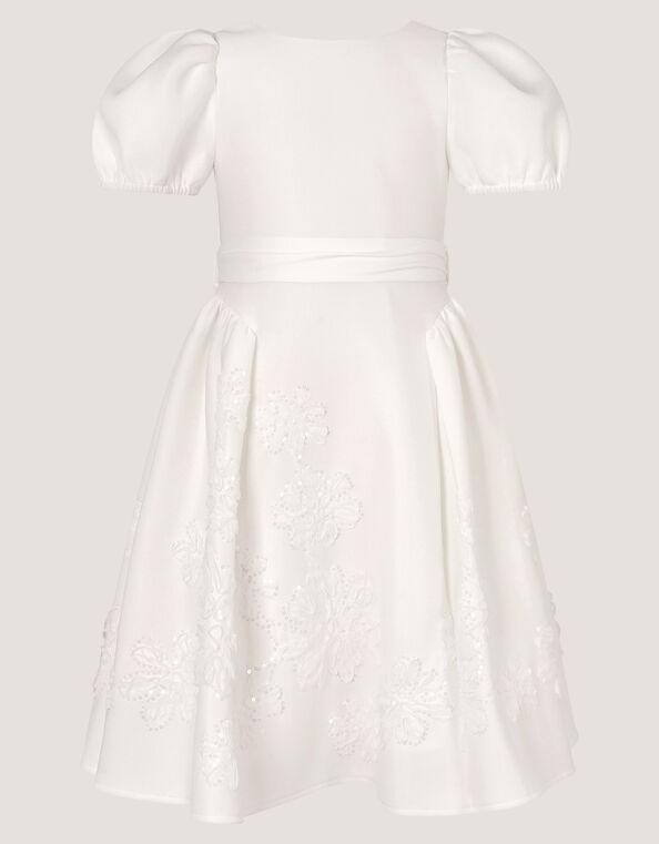 Puff Sleeve Floral Embellished Party Dress, Ivory (IVORY), large