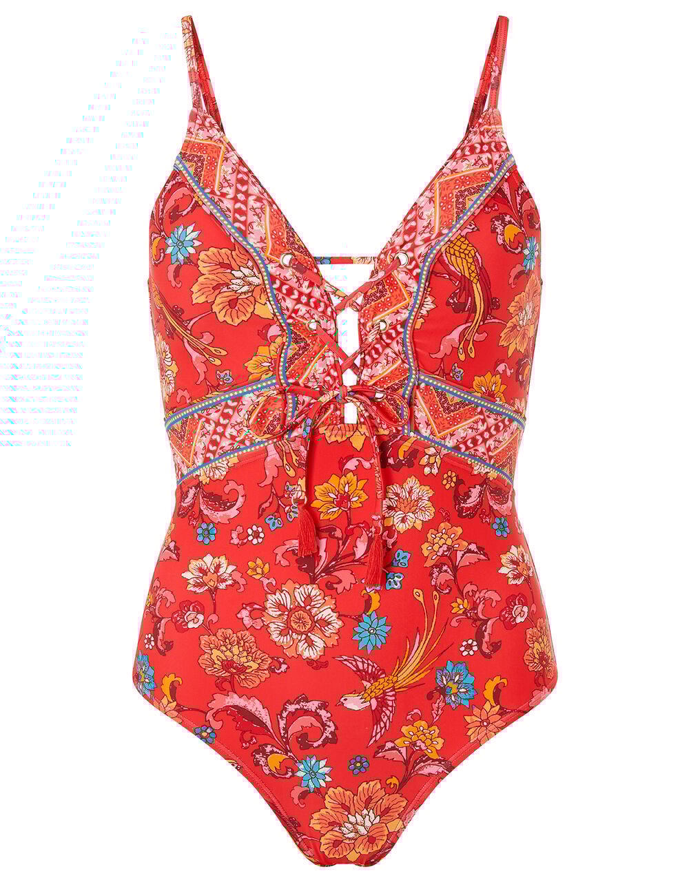 Floral Paisley Swimsuit with Recycled Fabric Red