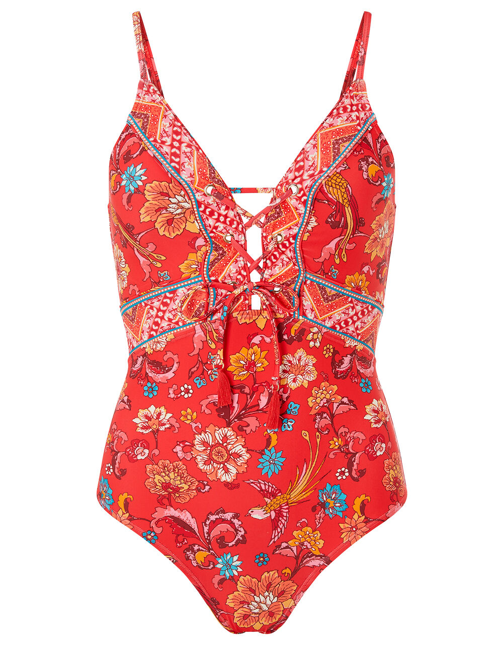 Floral Paisley Swimsuit with Recycled Fabric, Red (RED), large