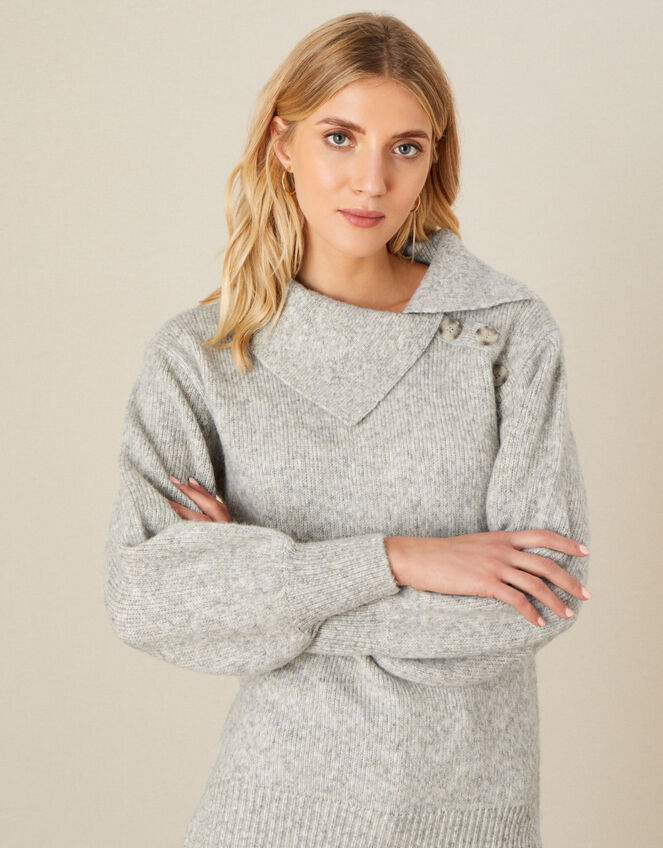 Serenity Split Neck Knit Jumper, Grey (GREY), large